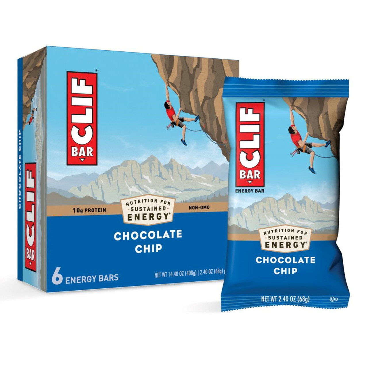 Clif Bar® Chocolate Chip Energy Bars, 10g Protein Bar, 6ct, 2.4 Oz
